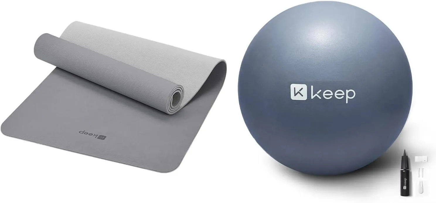 KEEP Yoga Mat Non Slip, Hot Yoga Mat for Women, 72"x24" Double-Color & KEEP Anti-Burst Exercise Ball, Thickened Yoga Ball with Pump