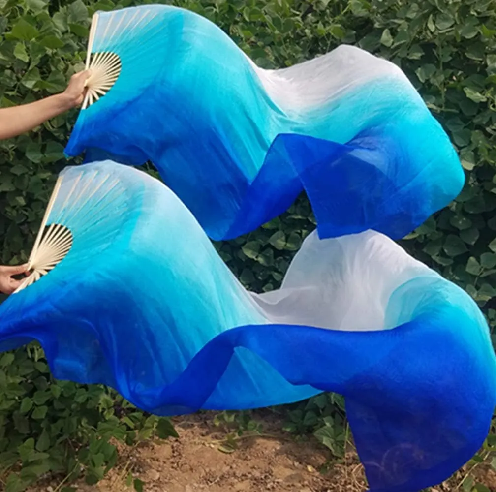 KIKIGOAL 1 Pair(Left Right) Women Real Silk Belly Dance Fan Veil, Length 180cm Width 90cm