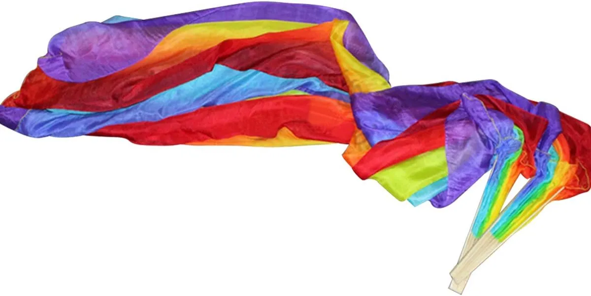 KIKIGOAL 1 Pair(Left Right) Women Real Silk Belly Dance Fan Veil, Length 180cm Width 90cm