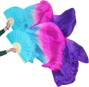 KIKIGOAL 1 Pair(Left Right) Women Real Silk Belly Dance Fan Veil, Length 180cm Width 90cm