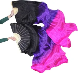 KIKIGOAL 1 Pair(Left Right) Women Real Silk Belly Dance Fan Veil, Length 180cm Width 90cm