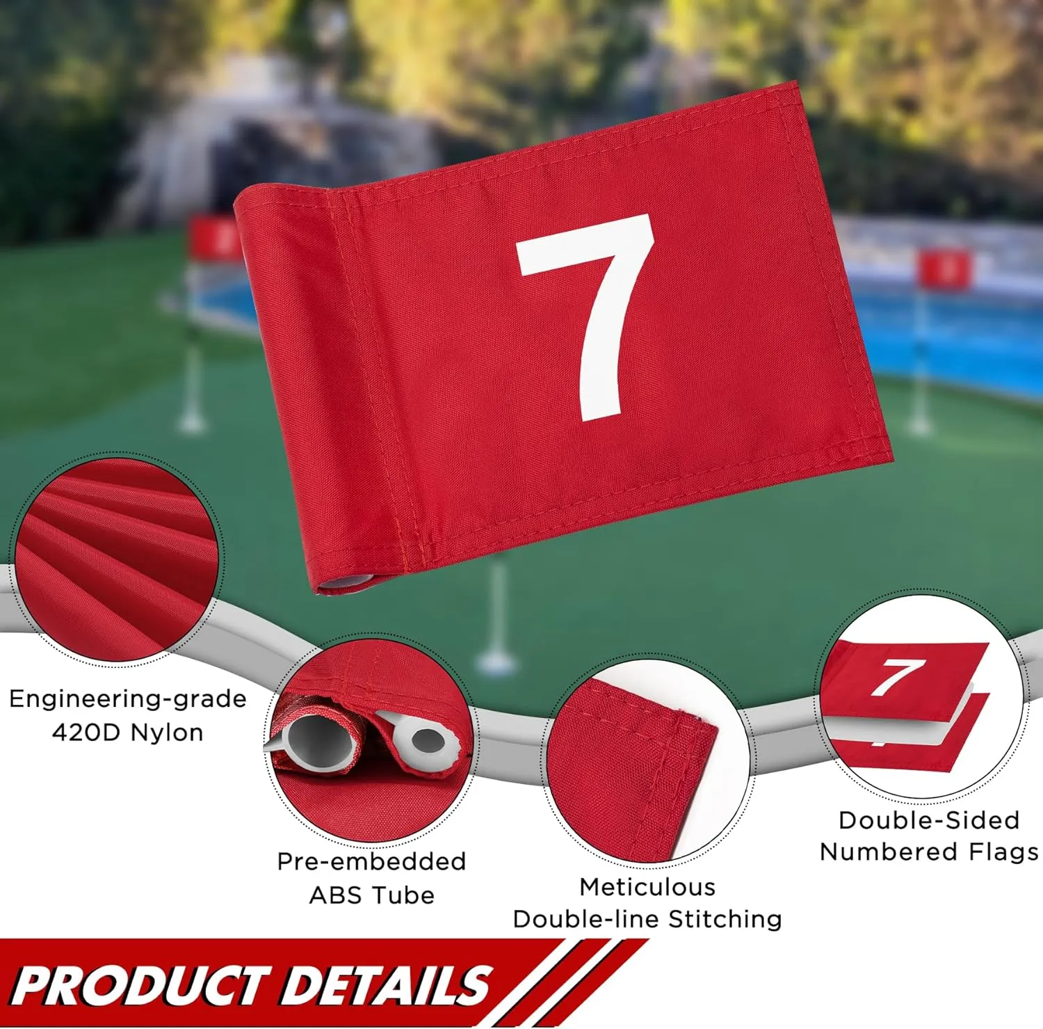 KINGTOP Numbered Golf Flag All 8x6 Inch – Upgraded Dual-Layer 420D Nylon, Double Sided Printing, Tube Inserted – Mini Practice Putting Green Flags for Yard