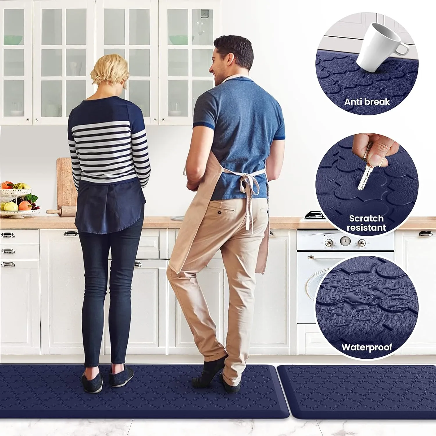 Kitchen Mat [2 PCS] Cushioned Anti-Fatigue Floor Mat, Waterproof Non-Skid Kitchen Mats and Rugs, Ergonomic Comfort Foam Kitchen Rugs, Standing Mat for Kitchen, Floor,Office, Sink, Laundry(Blue)