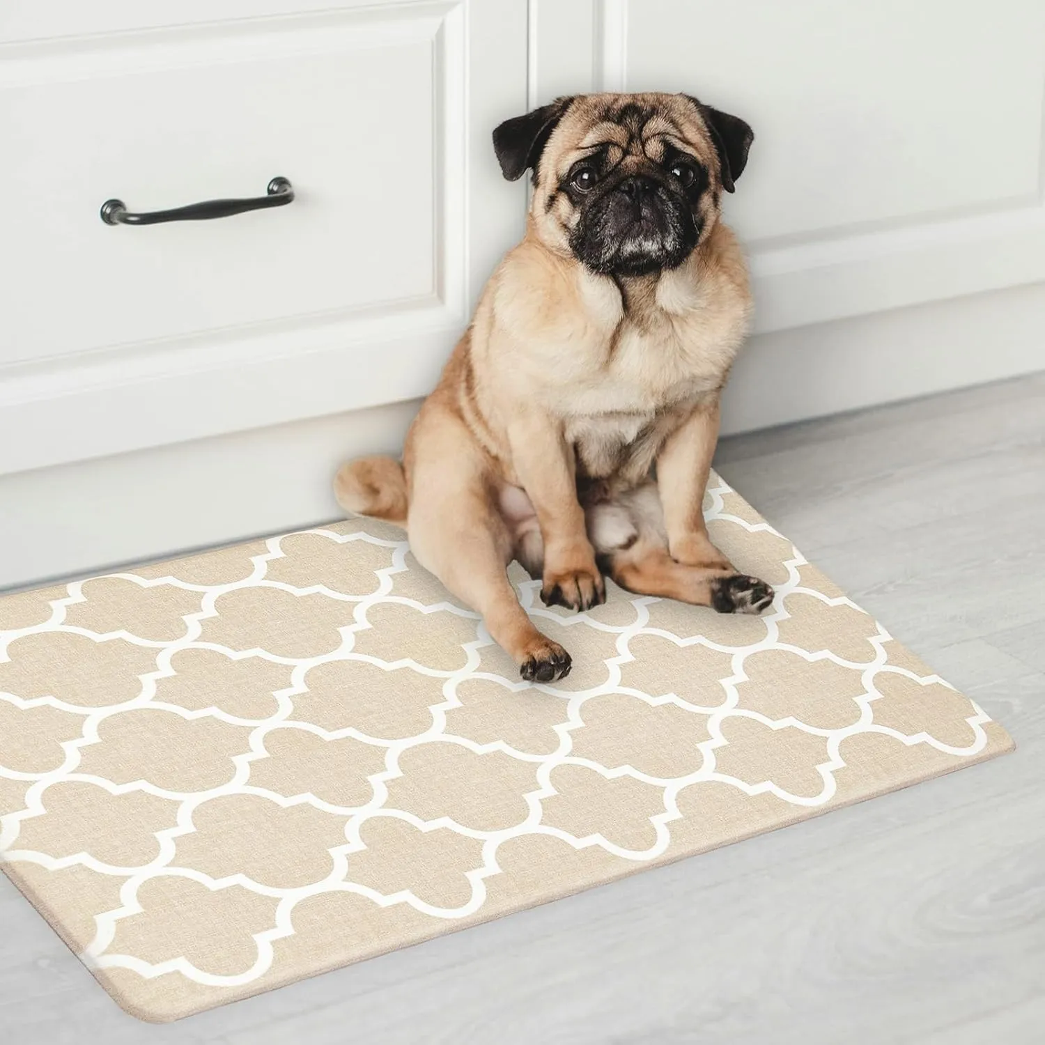 Kitchen Rugs Set of 2, Anti Fatigue Mats for Kitchen Floor, Waterproof Cushioned Rug, Non Slip Washable Memory Foam Mat for Standing, Sink, Stove, Beige Trellis, 17.3"x27.6" 17.3"x47.2"