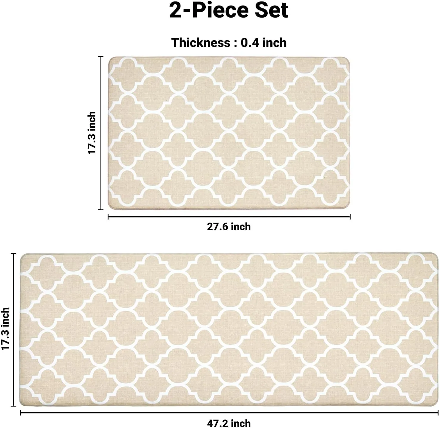 Kitchen Rugs Set of 2, Anti Fatigue Mats for Kitchen Floor, Waterproof Cushioned Rug, Non Slip Washable Memory Foam Mat for Standing, Sink, Stove, Beige Trellis, 17.3"x27.6" 17.3"x47.2"
