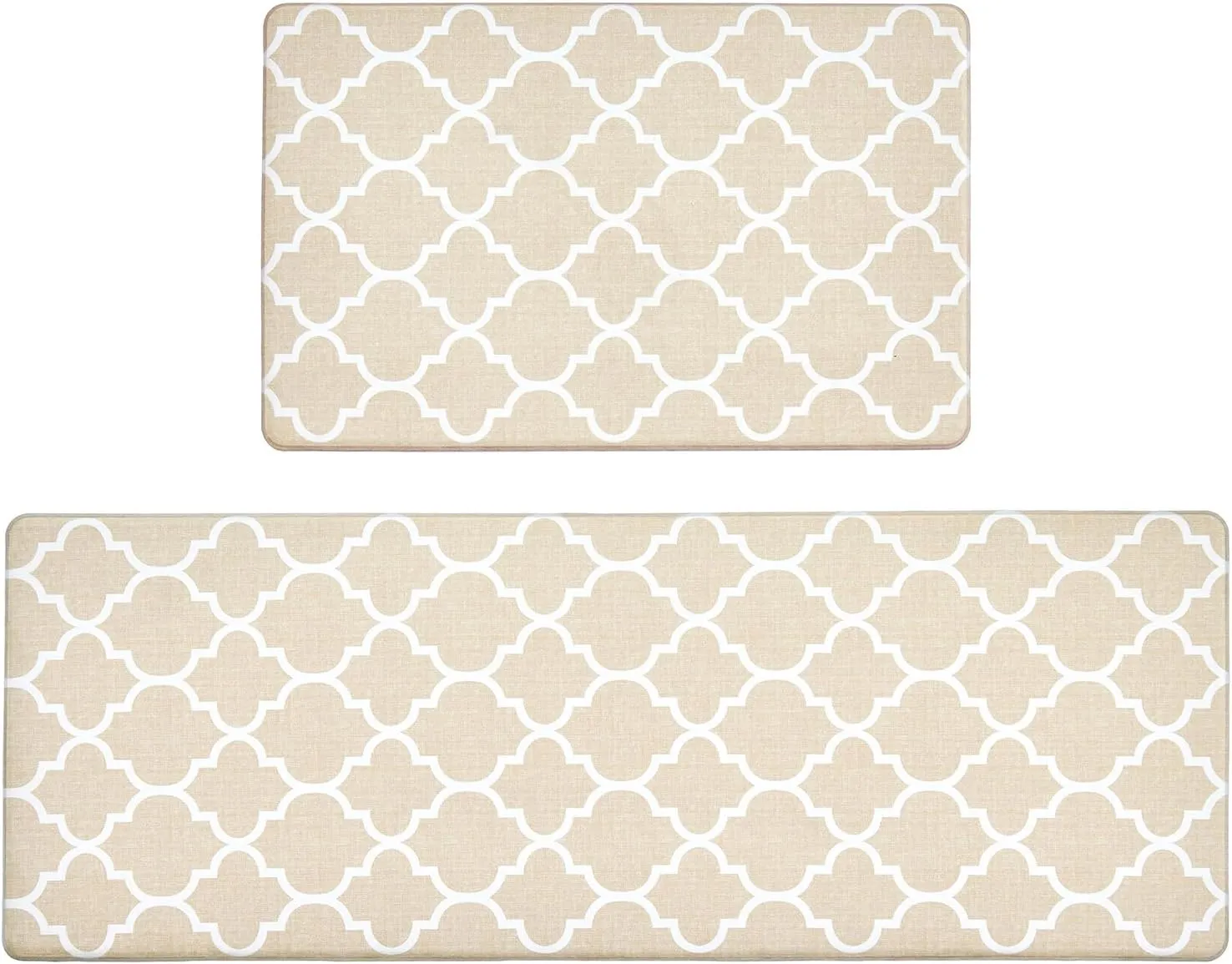 Kitchen Rugs Set of 2, Anti Fatigue Mats for Kitchen Floor, Waterproof Cushioned Rug, Non Slip Washable Memory Foam Mat for Standing, Sink, Stove, Beige Trellis, 17.3"x27.6" 17.3"x47.2"