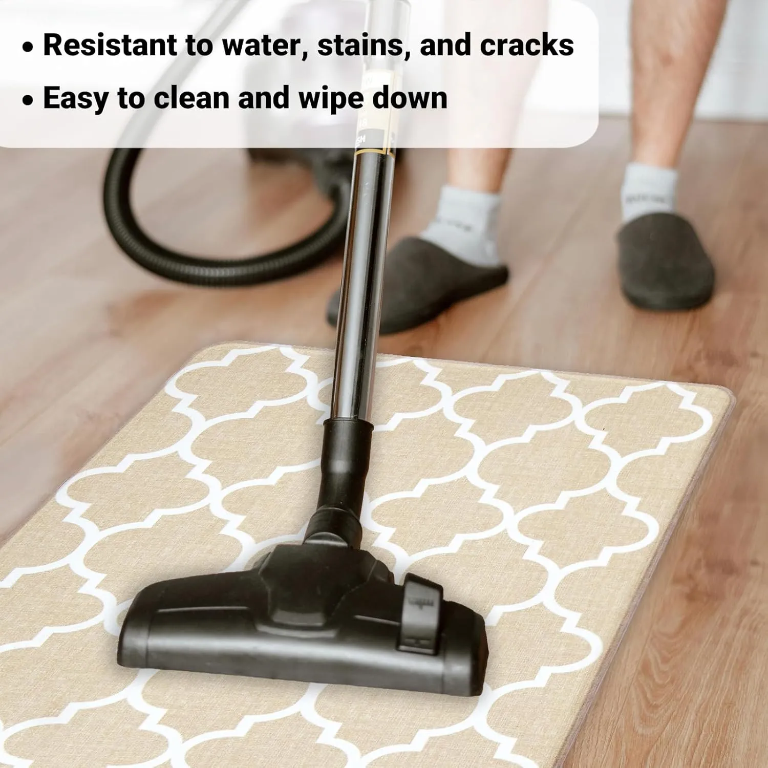 Kitchen Rugs Set of 2, Anti Fatigue Mats for Kitchen Floor, Waterproof Cushioned Rug, Non Slip Washable Memory Foam Mat for Standing, Sink, Stove, Beige Trellis, 17.3"x27.6" 17.3"x47.2"