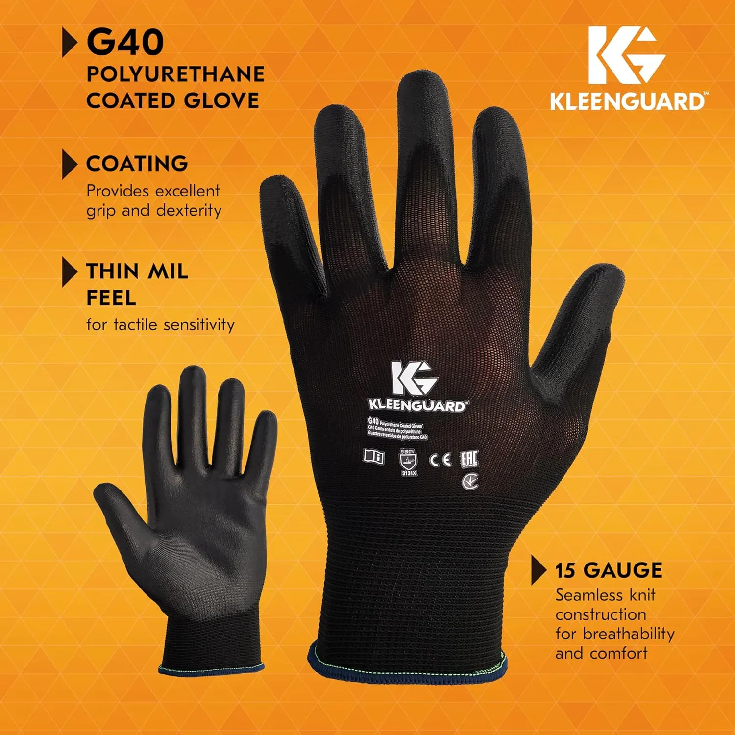 KLEENGUARD G40 Polyurethane Coated Gloves,High Dexterity, Black, 12 Pairs/Bag, 5 Bags/Case