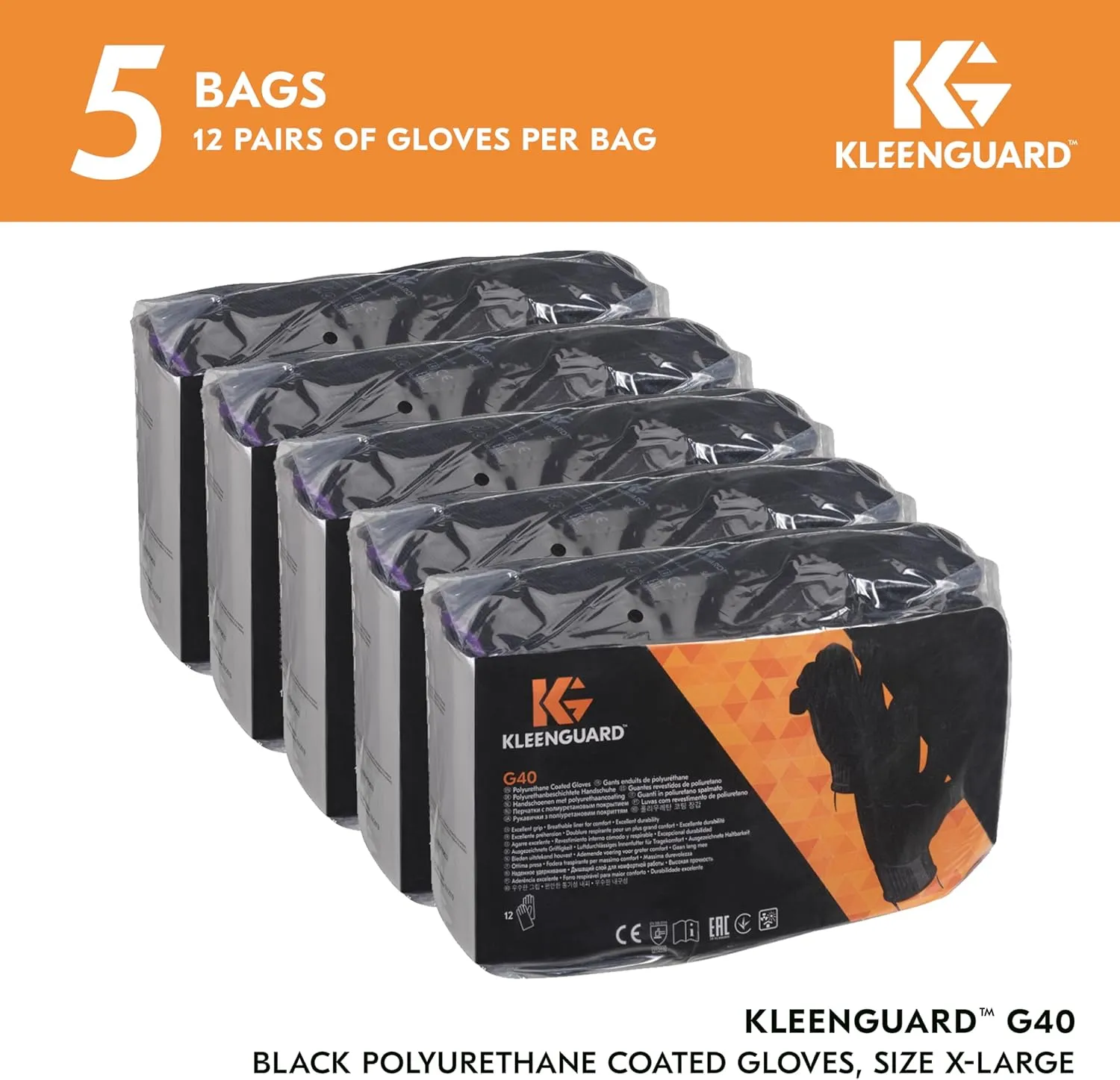 KLEENGUARD G40 Polyurethane Coated Gloves,High Dexterity, Black, 12 Pairs/Bag, 5 Bags/Case