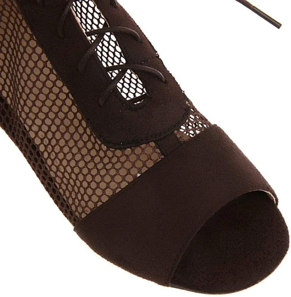 KOKOMOMO Womens Perforated Lace Up Peep Toe Booties Cutout Heeled Sandals