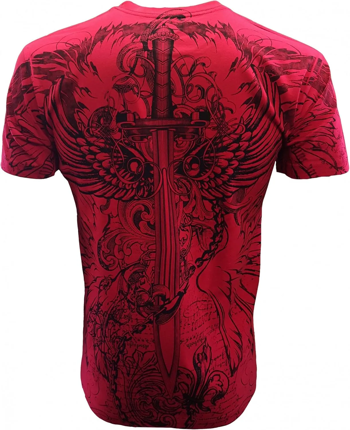 KonflicUSA Men's Graphic Eagle Sword and Chains Metallic Silver Embossed Crew Neck ClassicFit Muscle T-Shirt for Men's Tees