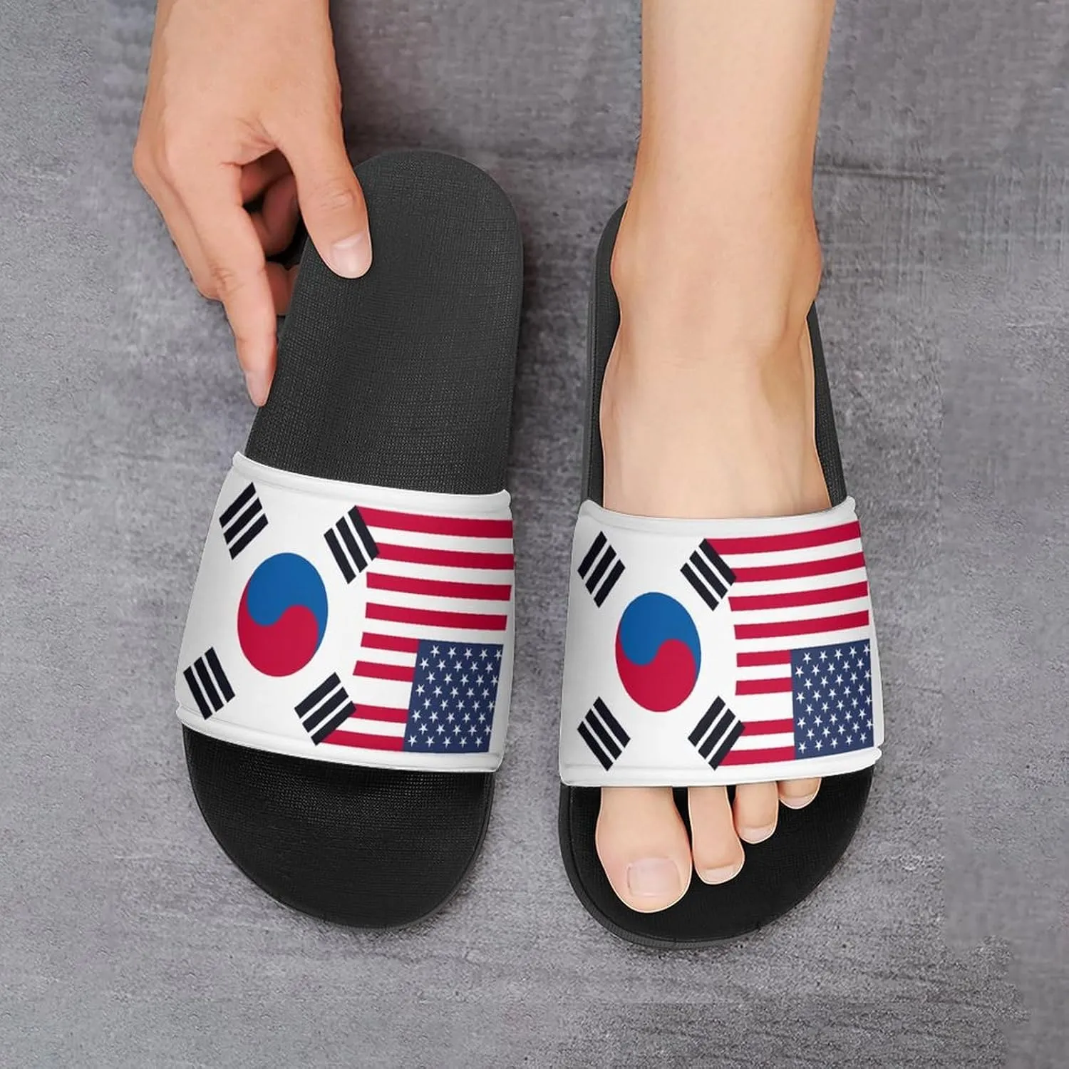 Korea South U.S. Friendship Flag House Sandals Non-Slip Bathroom Slippers Beach Summer Shoes for Men Women