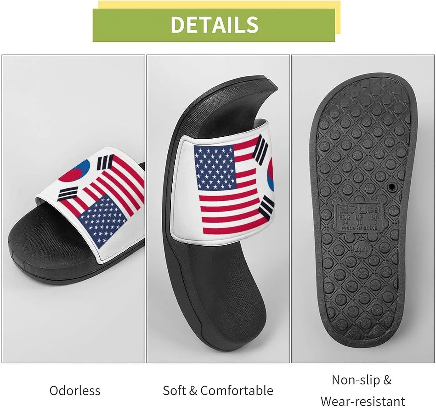Korea South U.S. Friendship Flag House Sandals Non-Slip Bathroom Slippers Beach Summer Shoes for Men Women