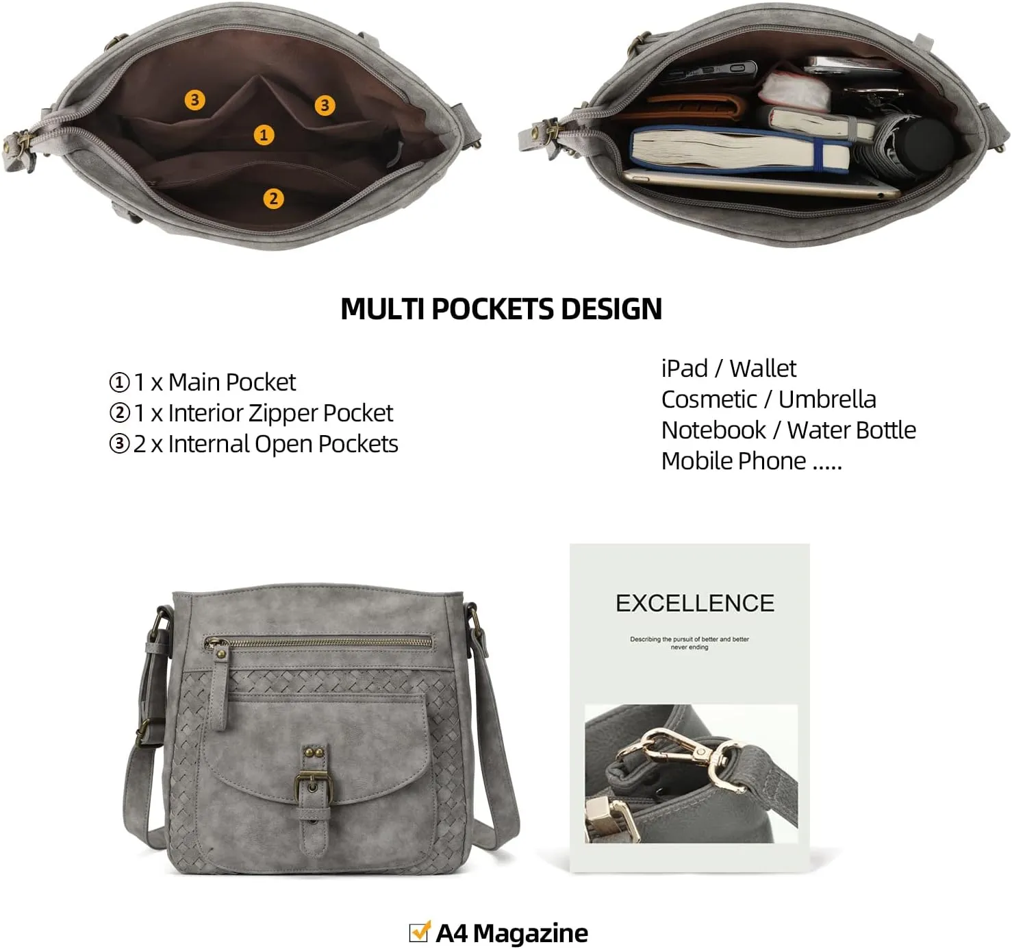 KouLi Buir Crossbody Purses for Women - PU Leather Shoulder Handbags Sling Bag Crossboby Bags Medium Multi Pockets