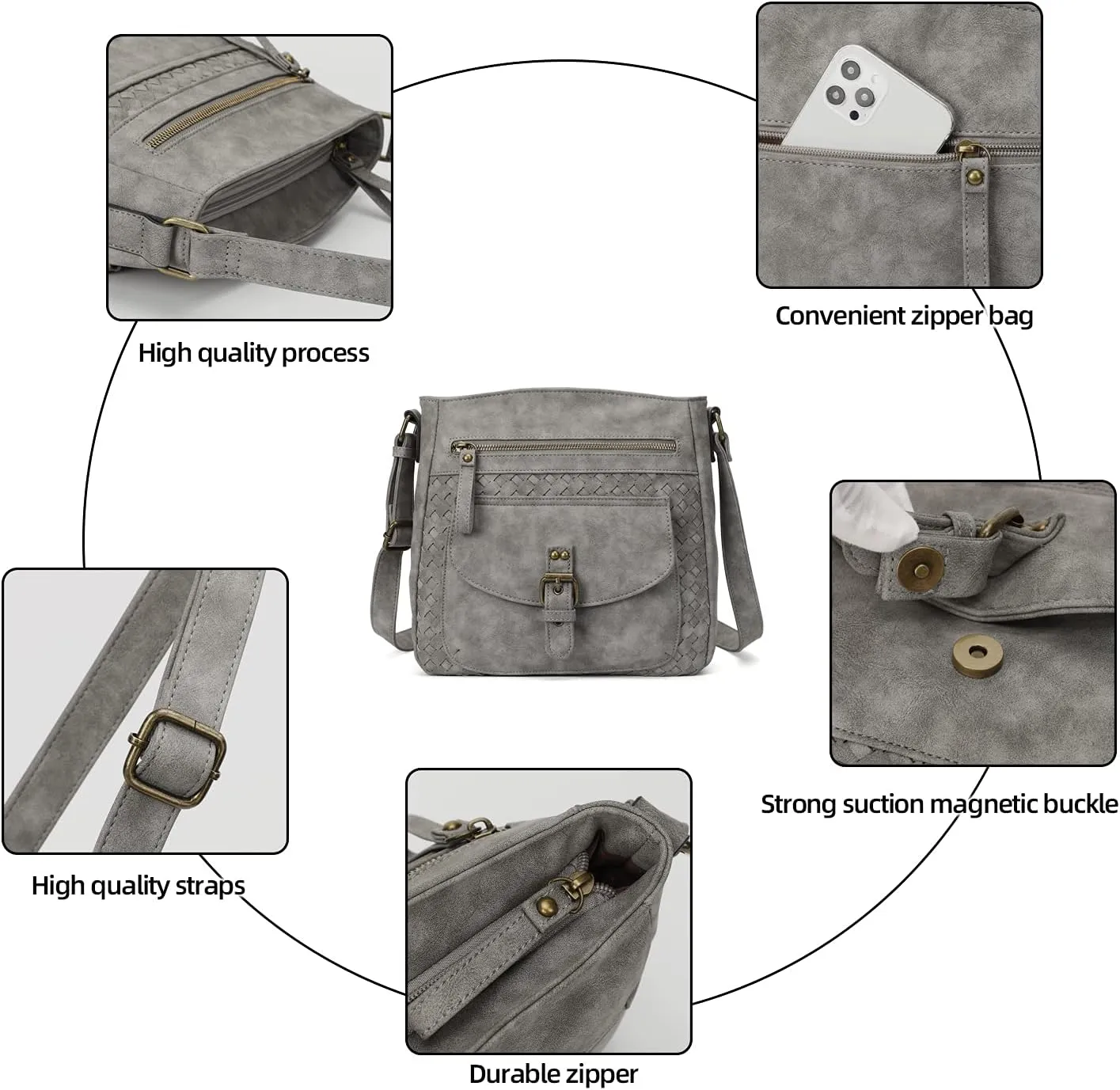 KouLi Buir Crossbody Purses for Women - PU Leather Shoulder Handbags Sling Bag Crossboby Bags Medium Multi Pockets
