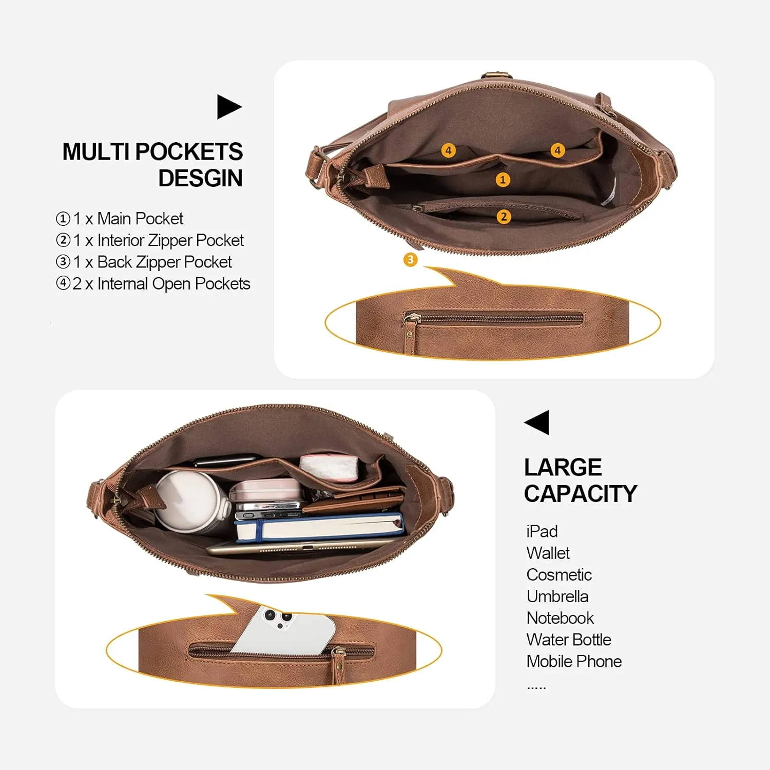 KouLi Buir Crossbody Purses for Women - PU Leather Shoulder Handbags Sling Bag Crossboby Bags Medium Multi Pockets