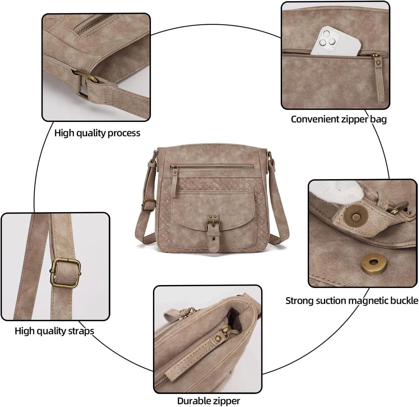 KouLi Buir Crossbody Purses for Women - PU Leather Shoulder Handbags Sling Bag Crossboby Bags Medium Multi Pockets