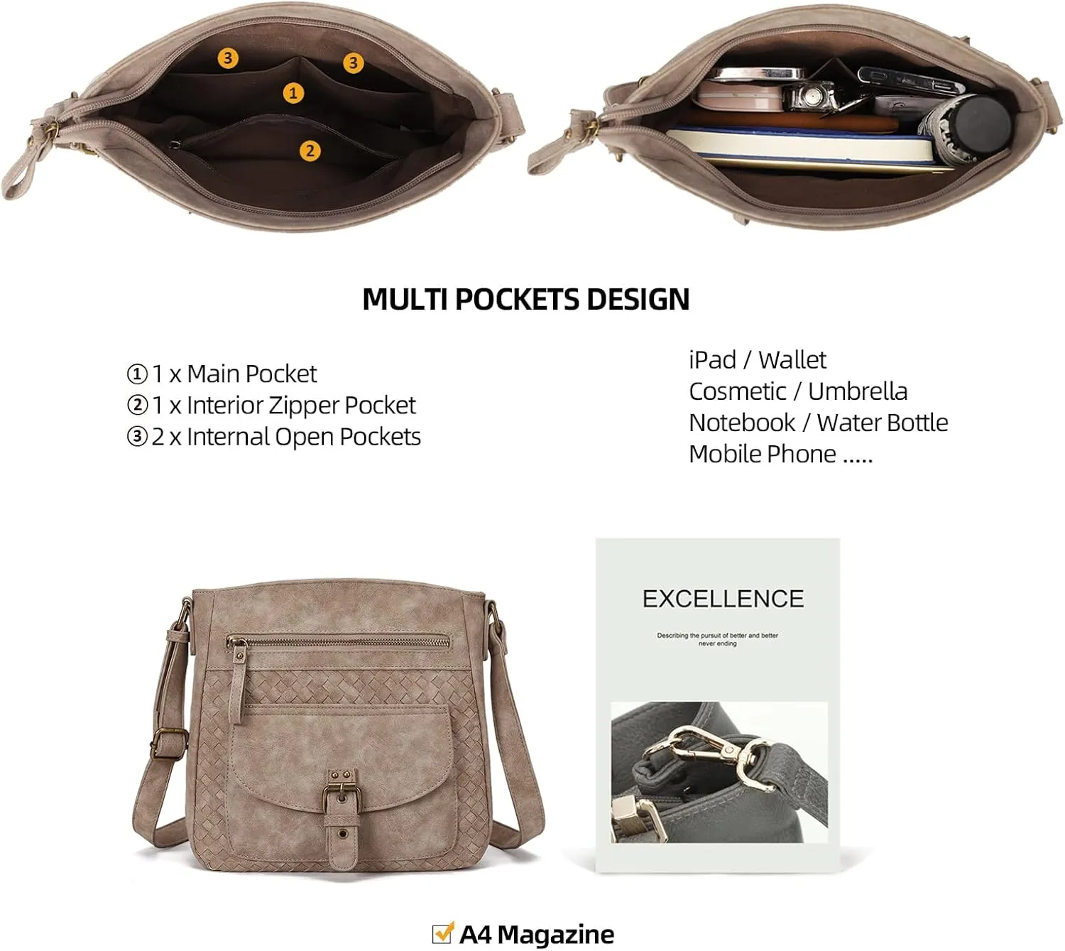 KouLi Buir Crossbody Purses for Women - PU Leather Shoulder Handbags Sling Bag Crossboby Bags Medium Multi Pockets