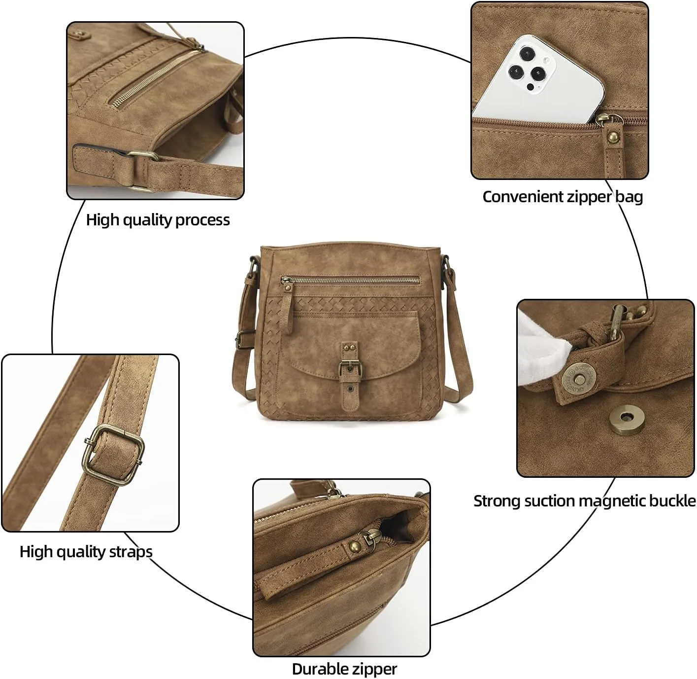 KouLi Buir Crossbody Purses for Women - PU Leather Shoulder Handbags Sling Bag Crossboby Bags Medium Multi Pockets