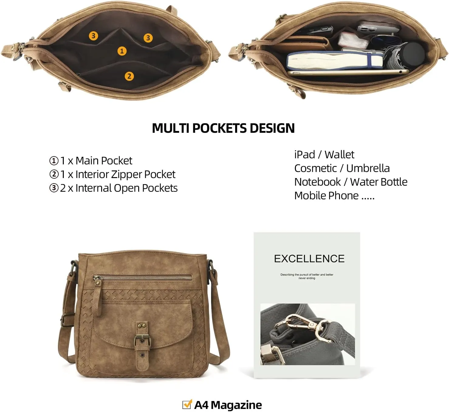 KouLi Buir Crossbody Purses for Women - PU Leather Shoulder Handbags Sling Bag Crossboby Bags Medium Multi Pockets