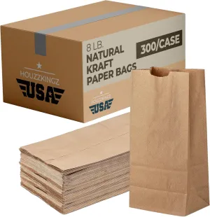 Kraft Brown Paper Lunch Bags | 8 Lb. 300 Pack | Bulk Disposable Large Lunch Size Paper Bags for Kids, Small Business, Sandwich Snack Food, Grocery Shopping, Restaurant Store Supplies
