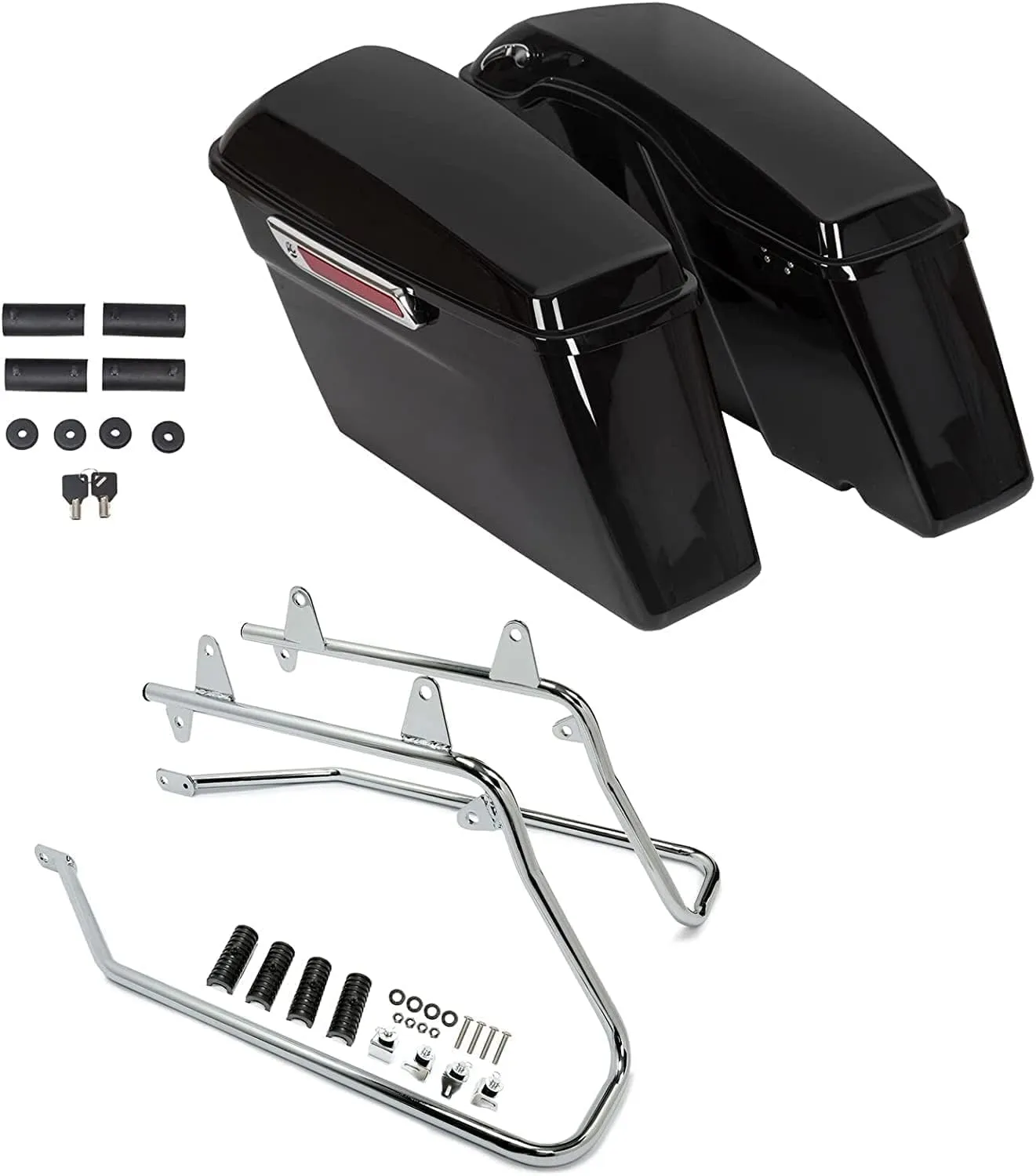 KUAFU Chrome Bracket & Saddle Bags W/Lid & Latch Key Compatible with 1993-2013 Harley Davidson Softail Models Conversion Bracket Kit Support Mounts Saddlebag (2 Packages Sent)
