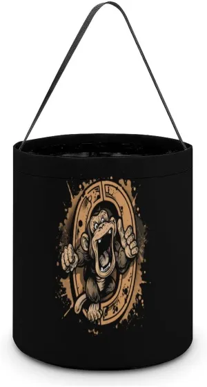 Kung Fu Apes Chimpanzee Monkey Halloween Trick Or Treat Party Favor Tote Bags Candy Basket Reusable Portable Bucket