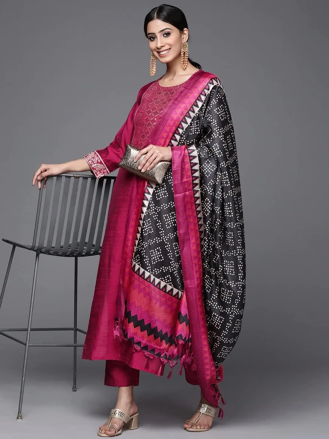kurti set for women with dupatta Indian style party wear kurta with pants set