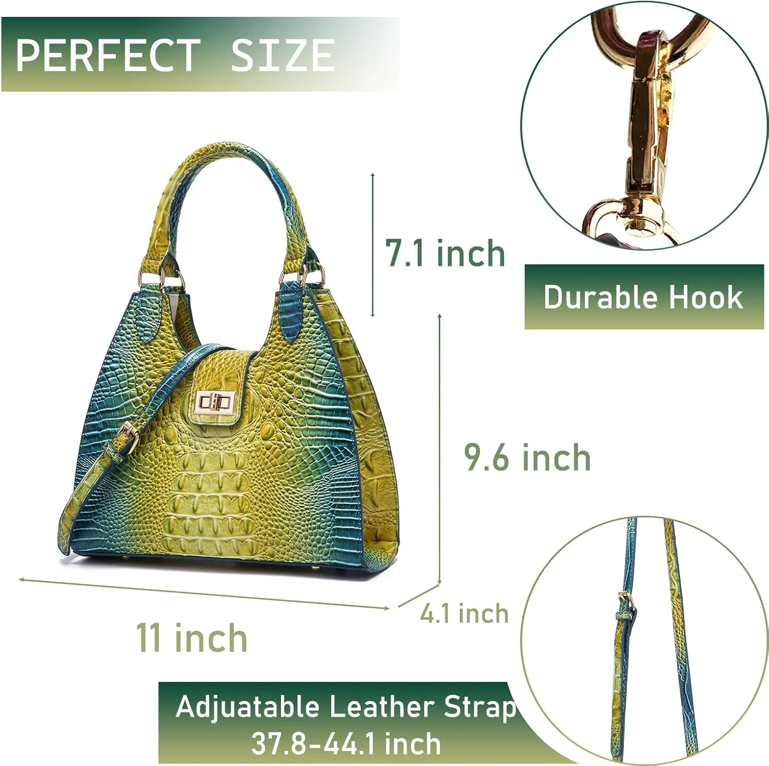 Ladies Tote Leather Bags for Women Crocodile Embossed Zipper Satchel Purse Classy Compartments Crossbody bag