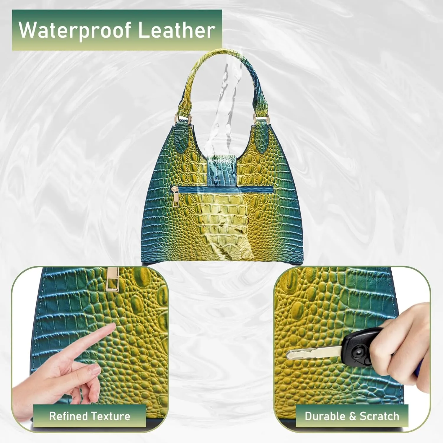 Ladies Tote Leather Bags for Women Crocodile Embossed Zipper Satchel Purse Classy Compartments Crossbody bag