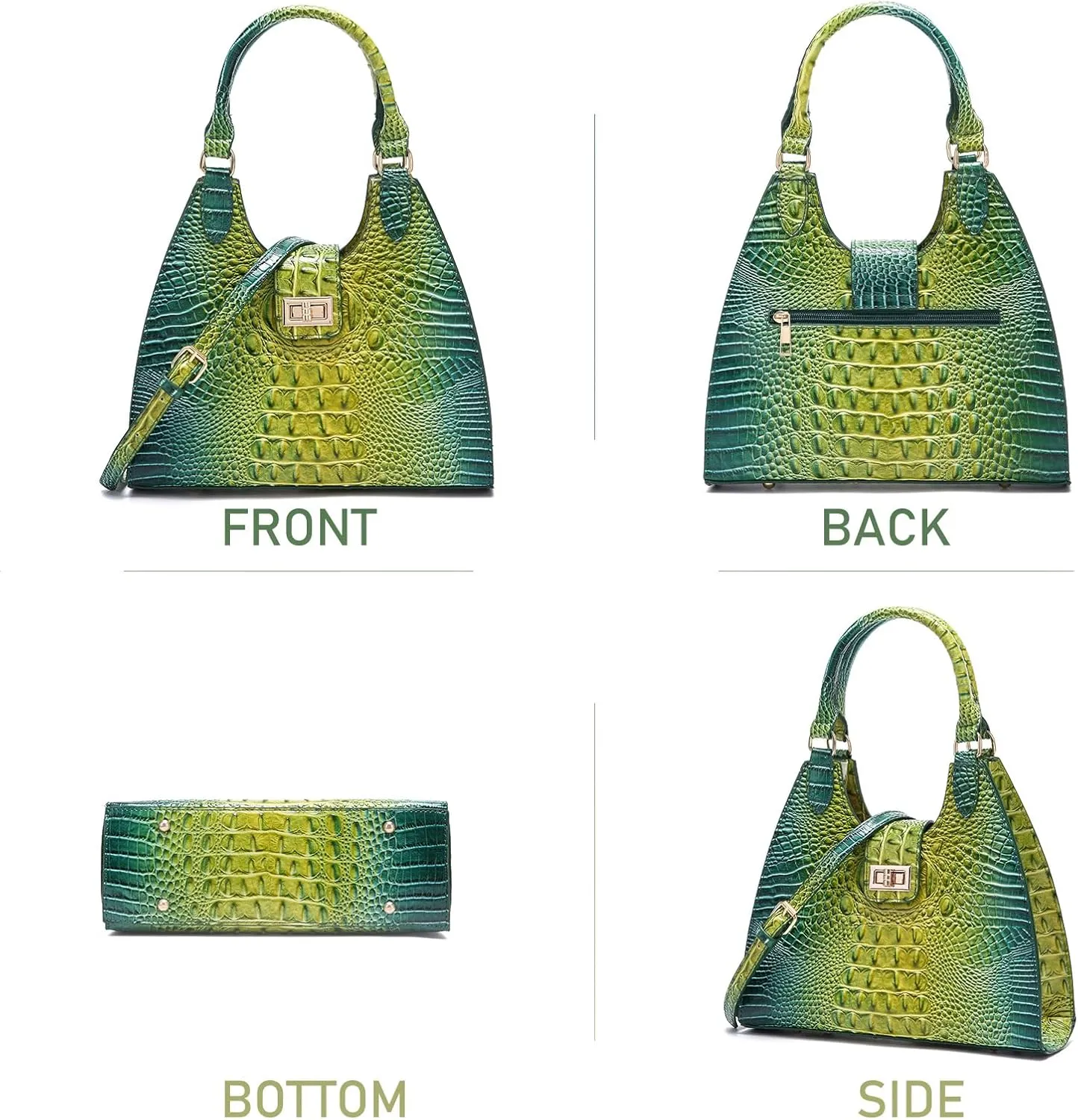 Ladies Tote Leather Bags for Women Crocodile Embossed Zipper Satchel Purse Classy Compartments Crossbody bag