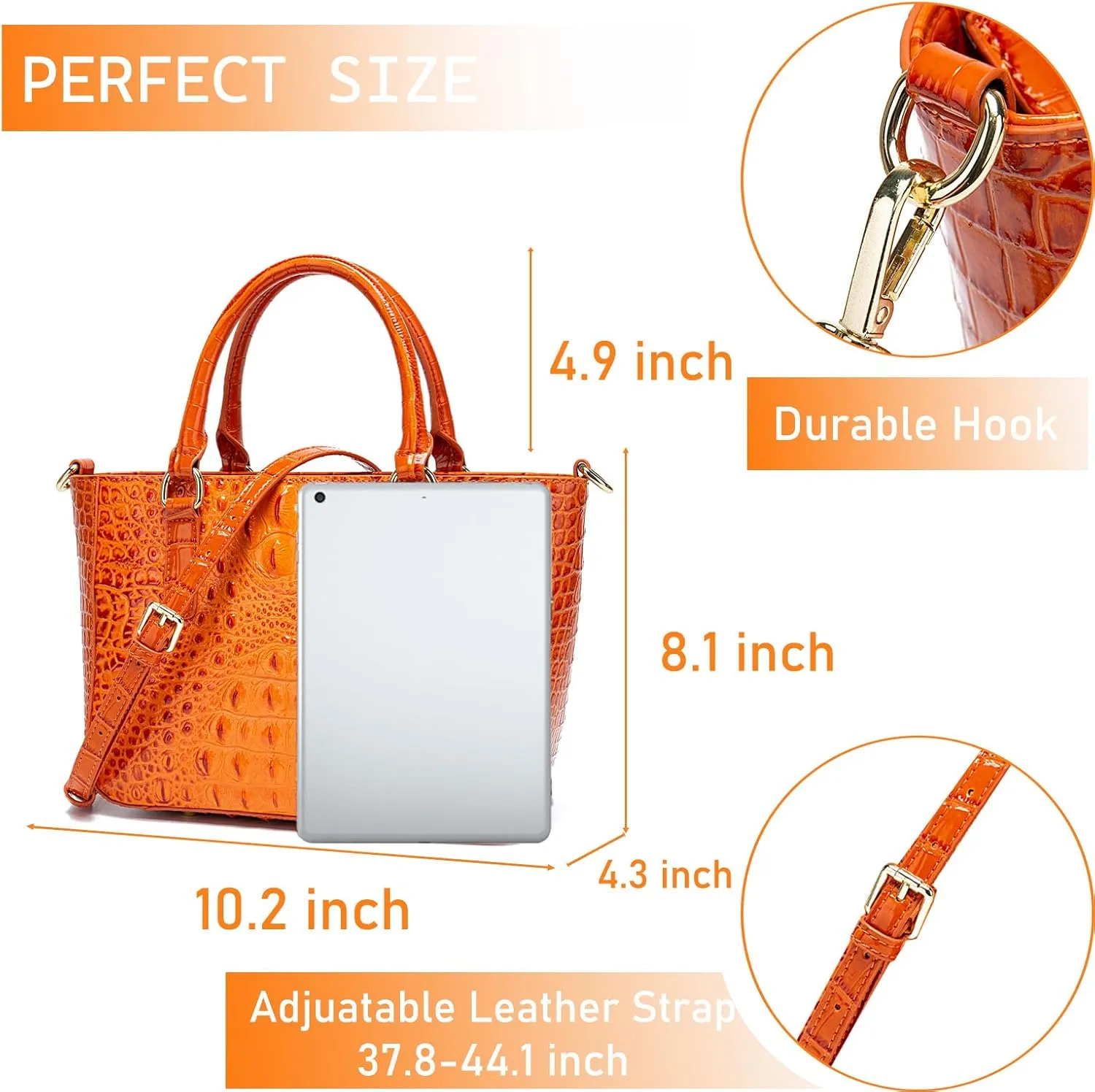 Ladies Tote Leather Bags for Women Crocodile Embossed Zipper Satchel Purse Elegant Compartments Crossbody Work