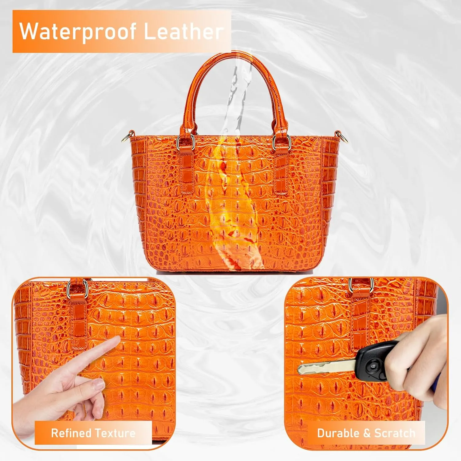 Ladies Tote Leather Bags for Women Crocodile Embossed Zipper Satchel Purse Elegant Compartments Crossbody Work