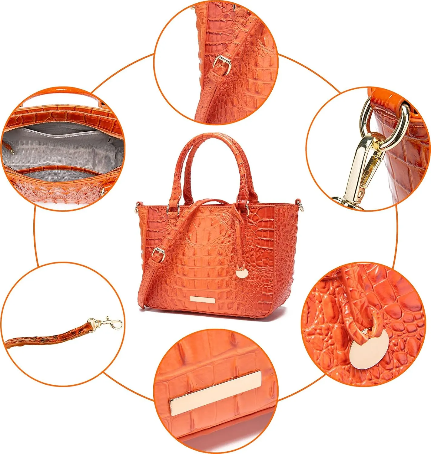 Ladies Tote Leather Bags for Women Crocodile Embossed Zipper Satchel Purse Elegant Compartments Crossbody Work