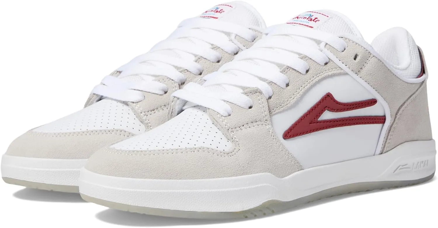 Lakai Telford Low Mens Skate Shoes, White/Red Suede, 7.5