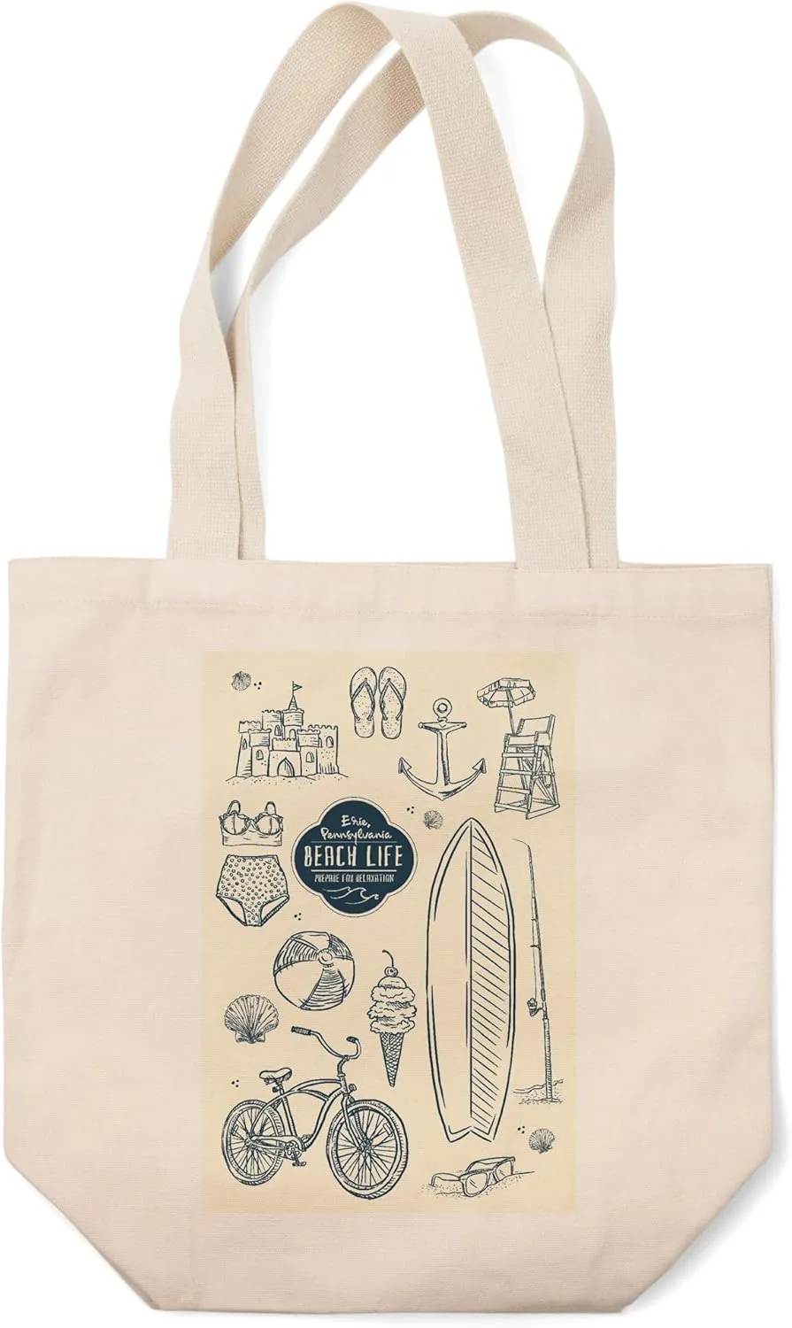Lantern Press Erie, Pennsylvania, The Beach Life, Collage (100% Cotton Canvas Reusable Tote Bag)