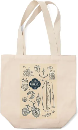 Lantern Press Erie, Pennsylvania, The Beach Life, Collage (100% Cotton Canvas Reusable Tote Bag)