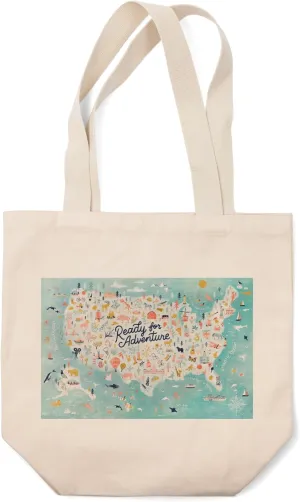 Lantern Press State of Exploration, Ready for Adventure, Collage (100% Cotton Canvas Reusable Tote Bag)