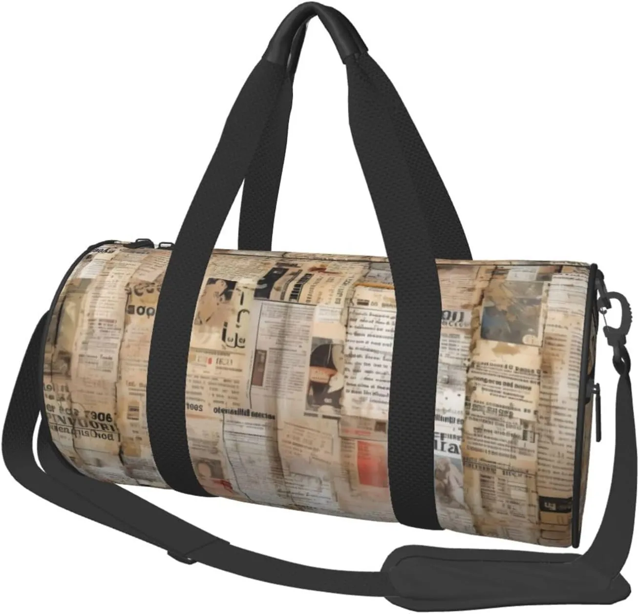 Large Capacity Travel Bag Collage Old Newspapers Travel Duffle Bag with Adjustable Strap Foldable Sports Gym Bag for Men Women Carry On Luggage Weekend Bag
