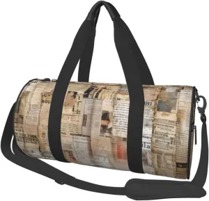 Large Capacity Travel Bag Collage Old Newspapers Travel Duffle Bag with Adjustable Strap Foldable Sports Gym Bag for Men Women Carry On Luggage Weekend Bag