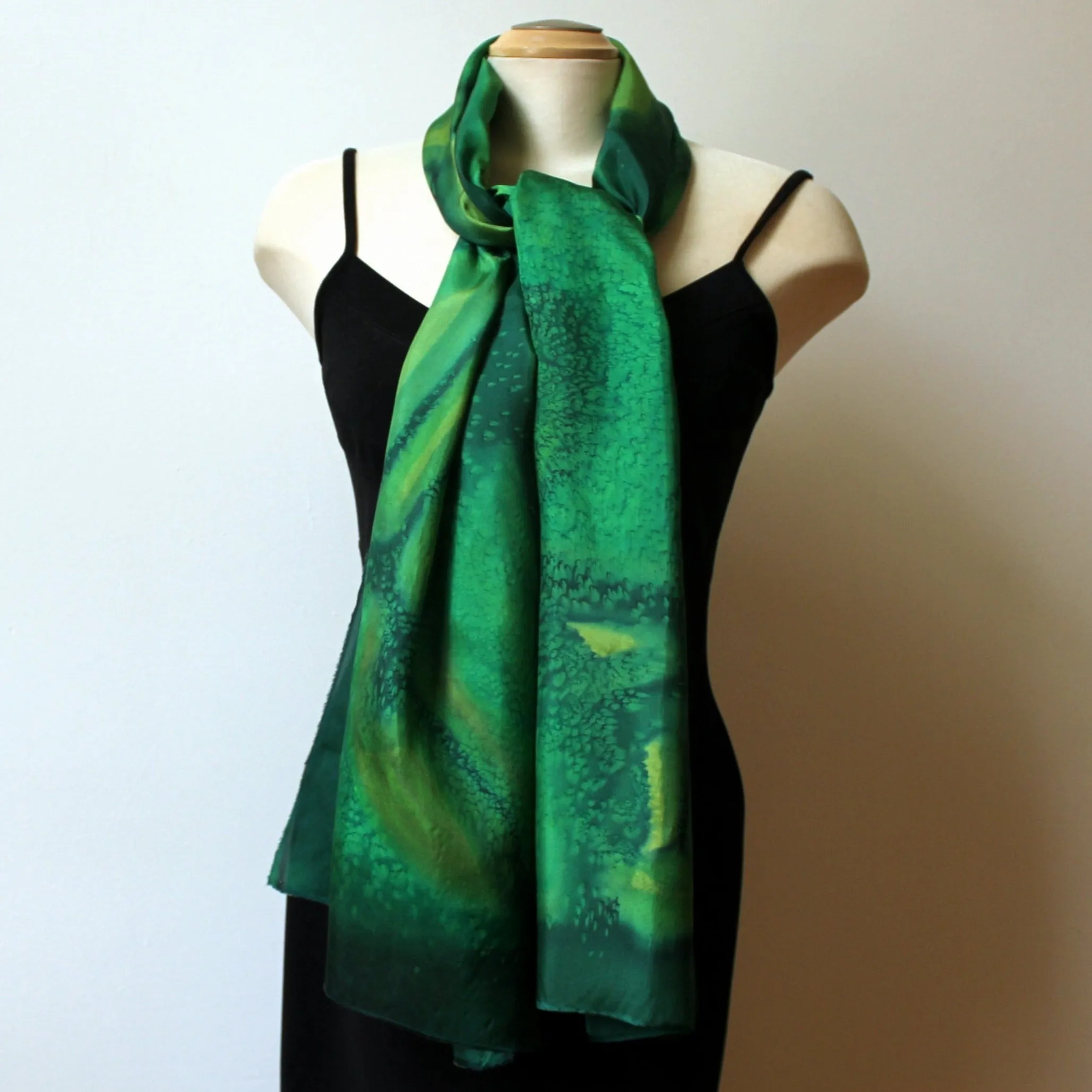 Large Hand Painted Silk Shawl, 22" x 70"