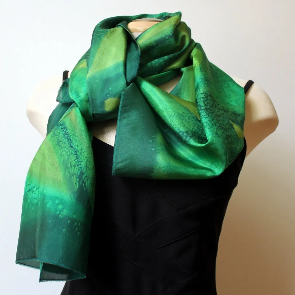 Large Hand Painted Silk Shawl, 22" x 70"