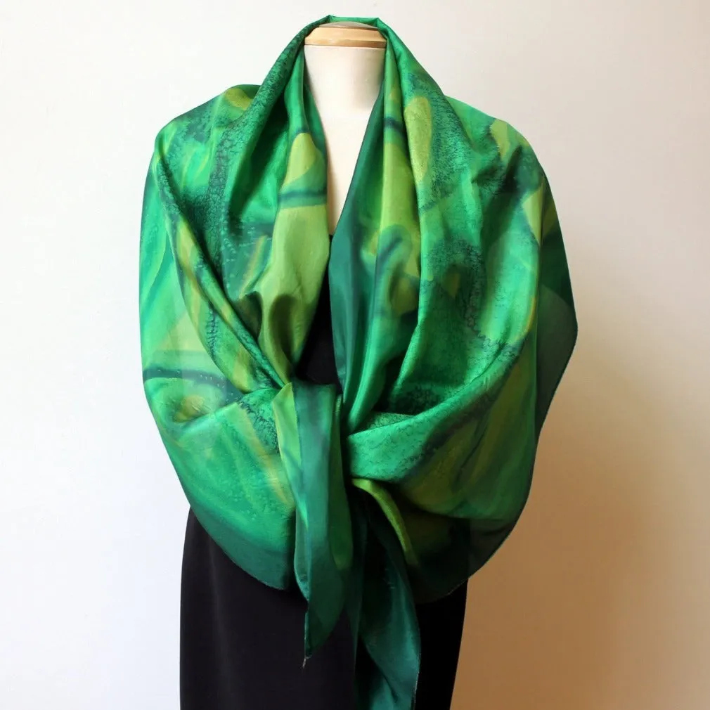 Large Hand Painted Silk Shawl, 22" x 70"