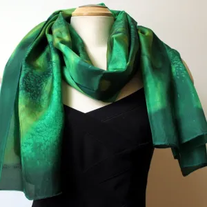 Large Hand Painted Silk Shawl, 22" x 70"