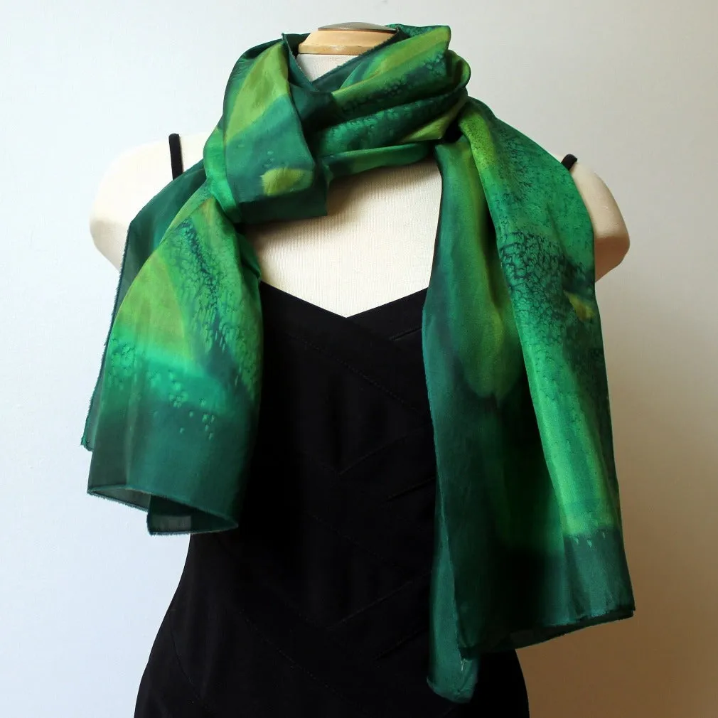 Large Hand Painted Silk Shawl, 22" x 70"