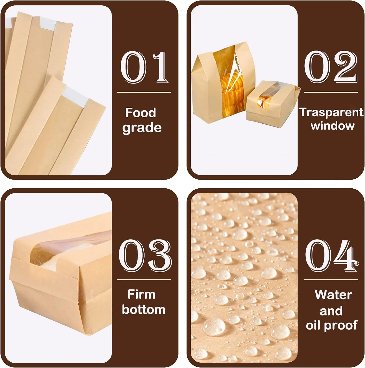 Large Paper Bread Bags for Homemade Sourdough-Bread Packaging Bag for Gifting, Label Seal Sticker Included Pack of 100(13.7x8.2x3.5 inch)