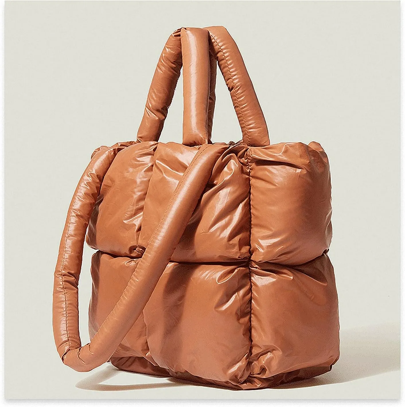 Large Puffer Tote Bag, Trendy Quilted Cotton Padded Handbags for women, Soft Shoulder Bag Nylon Down Pillow Shopper Bag