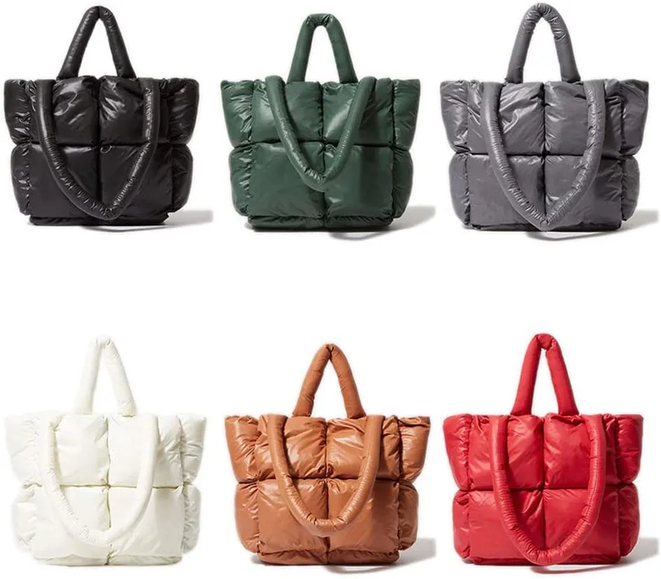 Large Puffer Tote Bag, Trendy Quilted Cotton Padded Handbags for women, Soft Shoulder Bag Nylon Down Pillow Shopper Bag