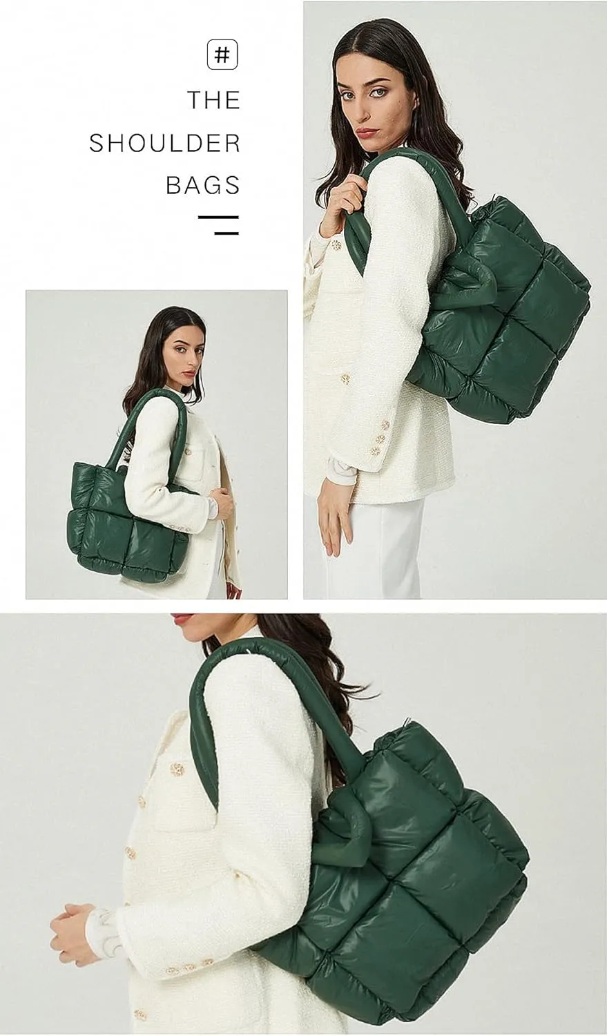 Large Puffer Tote Bag, Trendy Quilted Cotton Padded Handbags for women, Soft Shoulder Bag Nylon Down Pillow Shopper Bag