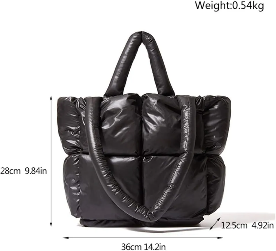 Large Puffer Tote Bag, Trendy Quilted Cotton Padded Handbags for women, Soft Shoulder Bag Nylon Down Pillow Shopper Bag